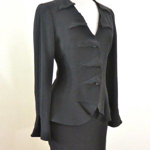Armani Collezioni Black Ruffle Blazer and Skirt Suit 6